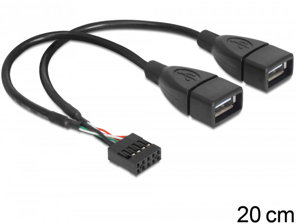 DeLock Kabel USB 2.0 Typ-A 2xBU / Pin Header