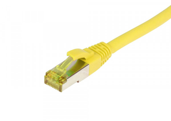 Patchkabel RJ45, CAT6A 500Mhz, 0.15m, gelb, S-STP(S/FTP), TPE/LSZH(Ultraflex), AWG26, mit CAT7 Rohka