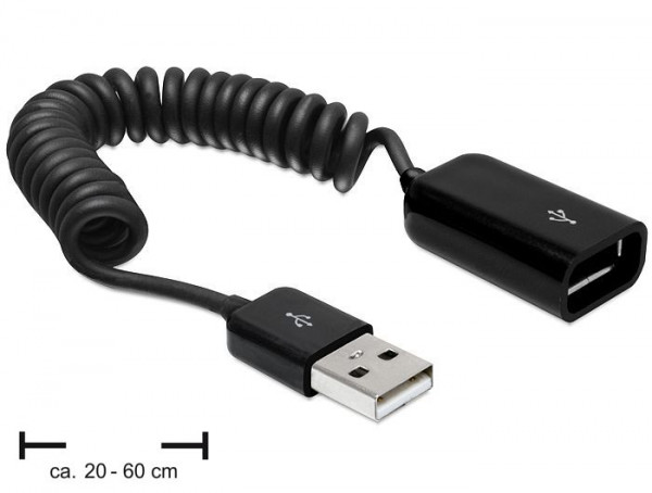 DeLock Kabel USB 2.0 A (St) > USB (Bu) 0,20-0,60m Spiralkabel