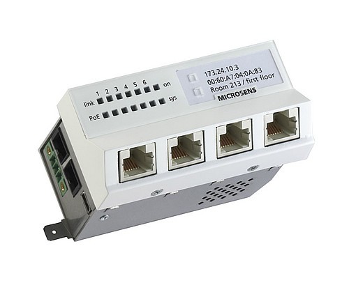 Microsens Installationswitch GBE 6 Port, vertikal Einbau, 5xRJ45, 1xST duplex, MS440210M-G6+