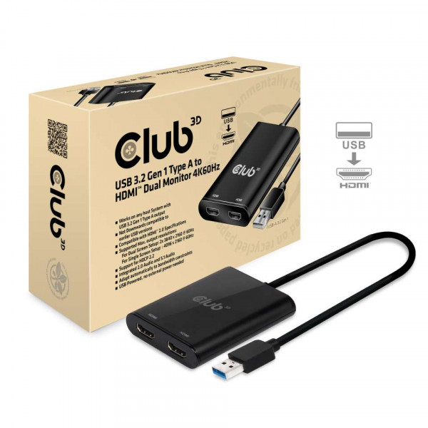 Adapter USB 3.1 Typ A => HDMI 2.0 Dual Monitor 4K60Hz *Club3D*