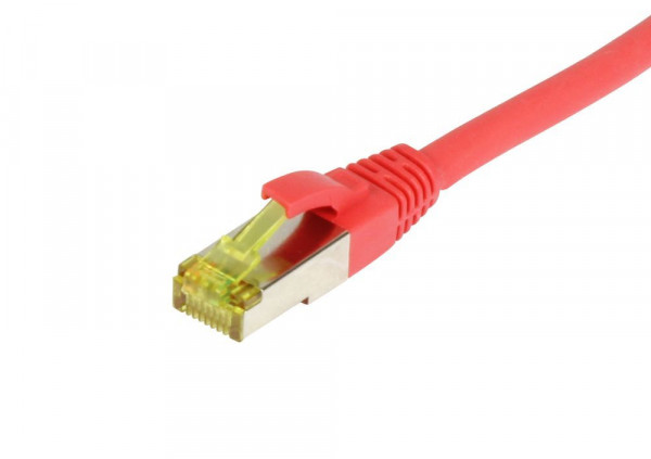 Patchkabel RJ45, CAT6A 500Mhz, 0.25m, rot, S-STP(S/FTP), TPE/LSZH(Ultraflex), AWG26, mit CAT7 Rohkab