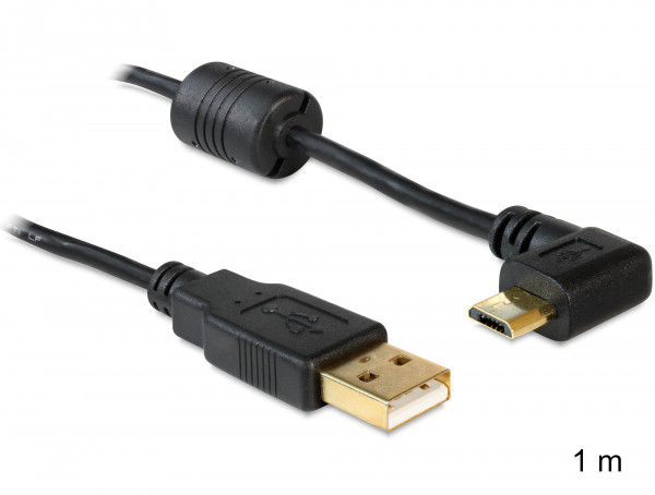 Kabel USB 2.0 A (St) => Micro B (St) 1,0m schwarz *DeLock * 90°gewinkelt