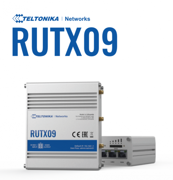 Teltonika · Router · RUTX09 · Industrial LTE Modem Router Cat6 "ONLY LAN" 300Mbps Down/42Mbps UP