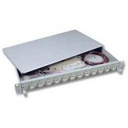 LWL-Patchpanel Spleisbox,19", 6xLC-Duplex, 50/125um, OM4, ausziehbar, Pigtails abgesetzt