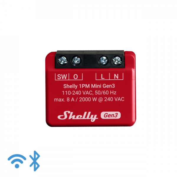 Shelly · Unterputz · "1PM Mini Gen. 3" · Relais · max 8A · 1 Kanal · Messfunktion · WLAN · BT