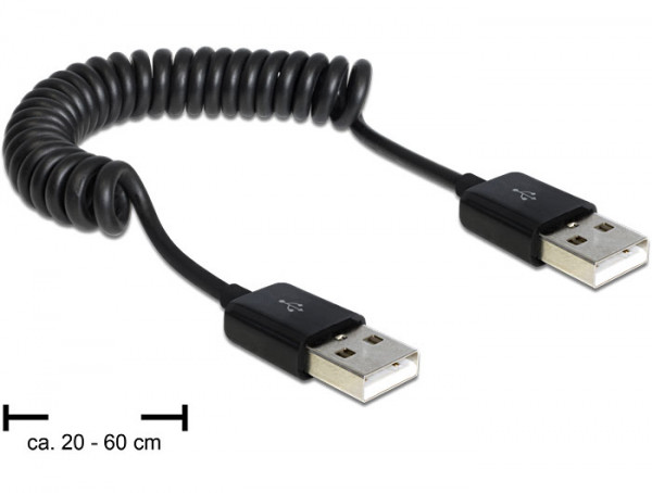 DeLock Kabel USB 2.0 A (St) > USB 2.0 A (St) 0,20-0,60m Spiralkabel