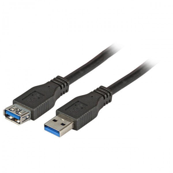 Kabel USB3.0, 3m, A(St)/A(Bu); Verlängerung, schwarz,