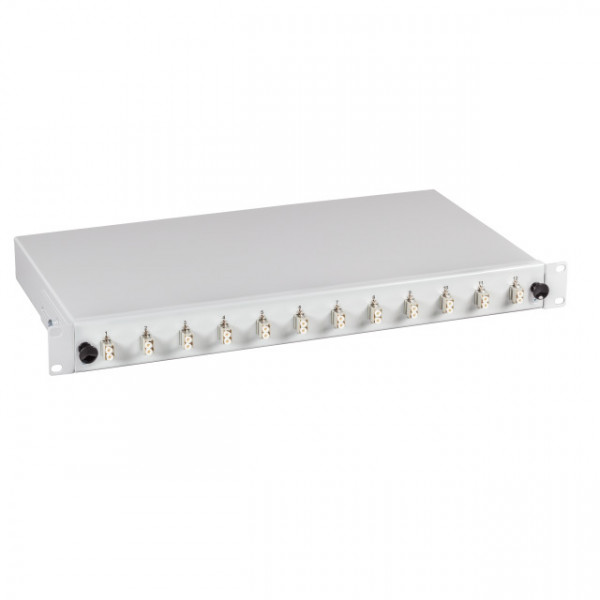 LWL-Patchpanel Spleisbox,19", 12xLC-Duplex, 50/125um, OM2, ausziehbar