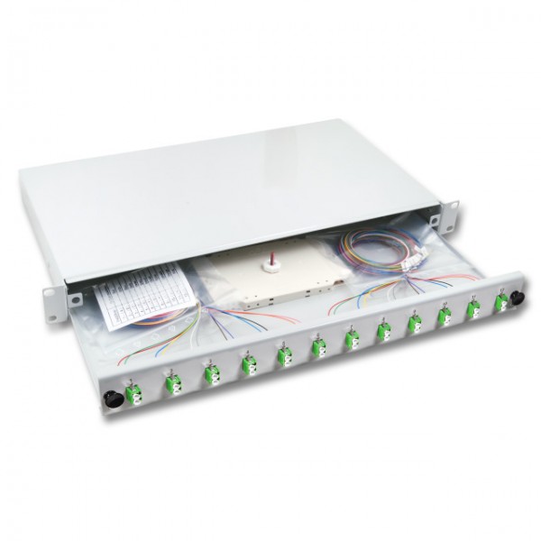 LWL-Patchpanel Spleisbox,19", 12xLC-Duplex, 50/125um, OM5, ausziehbar