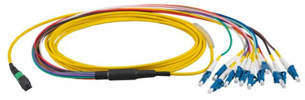 LWL-MTP®-Female-LC Patchkabel OS2 LowLoss, 12 Faser(Fanout, Pin1-12)-> 6xLC duplex, 3m, 9/125u,