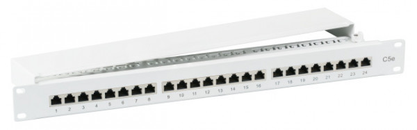 Patch Panel 24xTP, CAT5E, 100Mhz, 19", Lichtgrau,