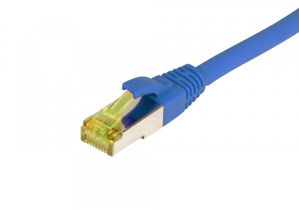 Patchkabel RJ45, CAT6A 500Mhz, 0.15m, blau, S-STP(S/FTP), TPE/LSZH(Ultraflex), AWG26, mit CAT7 Rohka