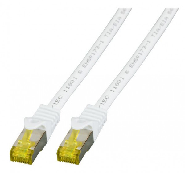 Patchkabel RJ45, CAT6A 500Mhz, 0.5m, weiss, S-STP(S/FTP), LSZH, mit Cat.7 Rohkabel,