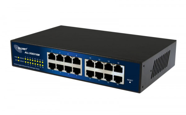 ALLNET Switch smart managed 16 Port Gigabit / 16x LAN / Lüfterlos / 19" & 10"/ "ALL-SG8316M"