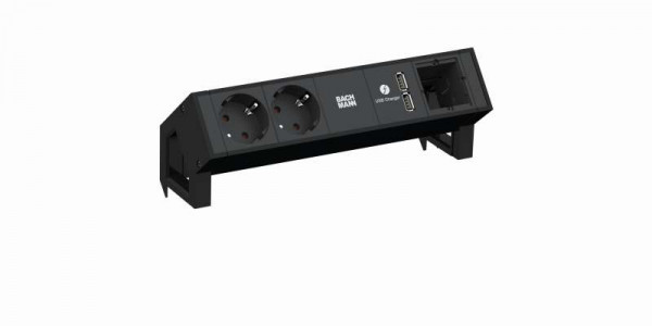 Bachmann Desk2 Steckdosenleiste, 2xDosen(CEE7), 1xUSB Charger, 1xABD, mit Zuleitung 0,2m GST18, Schw