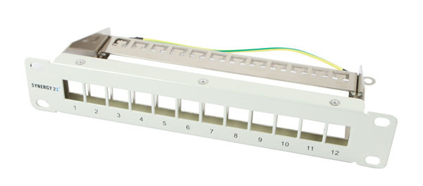 Patch Panel 12xTP, CAT6A, incl.Keystone Slim-line, 10", Lichtgrau, Synergy 21,