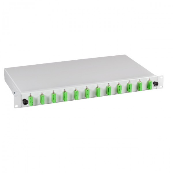 LWL-Patchpanel Spleisbox,19", 12xSC-Duplex, 50/125um OM5, ausziehbar