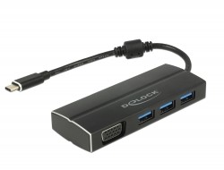 Delock USB 3.1 Gen 1 Adapter USB Type-C zu 3 x USB 3.0 Typ-A Hub + 1 x VGA