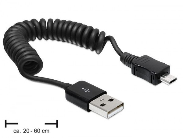 DeLock Kabel USB 2.0 A (St) > micro USB (St) 0,20-0,60m Spiralkabel