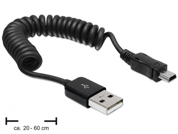 DeLock Kabel USB 2.0 A (St) > mini USB (St) 0,20-0,60m Spiralkabel