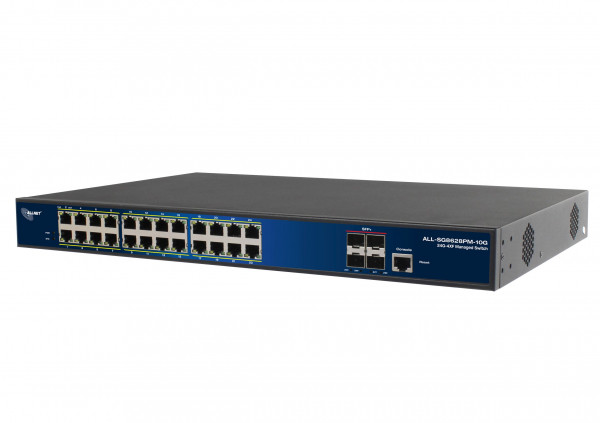 ALLNET Switch full managed 24 Port Gigabit 370W / 24x PoE+ / 4x SFP+ 10G / 19" / "ALL-SG8628PMJ-10G"