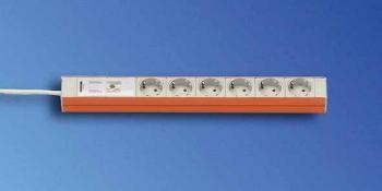 Knürr zub.Steckdosenleiste, 10xDosen(CEE7)->Stecker(CEE7), Überspannung, Safety Basic, Lichtgrau/Ora