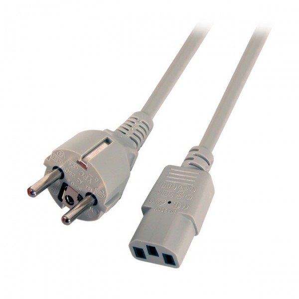 Netzkabel 230V Schutzkontakt CEE7(Stecker)->Kaltgeräte IEC-C13(Buchse), 2m, grau