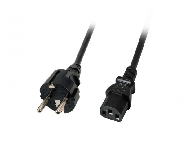 Netzkabel 230V Schutzkontakt CEE7(Stecker)->Kaltgeräte IEC-C13(Buchse), 2m, Black