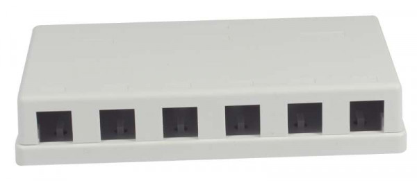 Patch Panel 6xTP, CAT6A, incl.Keystone Slim-line 20mm, Aufputz PVC, Weiss, Synergy 21,