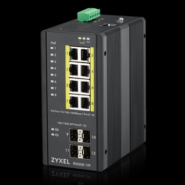 Zyxel Switch RGS200-12P, 8x Gigabit PoE Ports, 4x SFP, industrial, managed, 240W