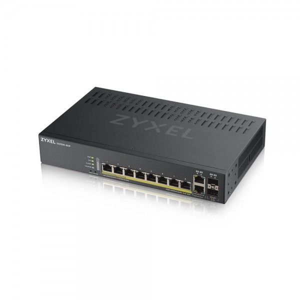 Zyxel Switch GS1920-8HPV2, 8x Gigabit PoE+ Ports, 2x Combo, smart managed, L2, 130W