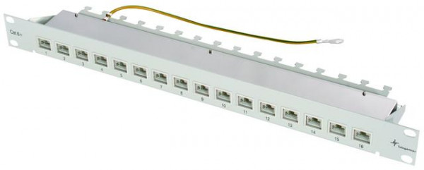 Patch Panel 16xTP, CAT6A, 500Mhz, 19", Lichtgrau, Telegärtn