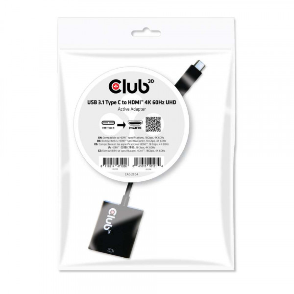 Adapter USB 3.1 Typ C (St) => HDMI 2.0 UHD (Bu) 3D *Club3D* Aktiv