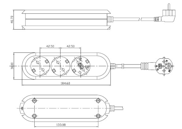 Bachmann Tischsteckdose, 3xDosen(CEE7)->Stecker(CEE7), 1,5m, weiss,