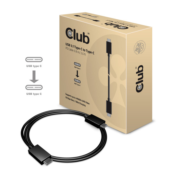 Kabel USB 3.1 C (St) => C (St) 0,8m *Club 3D* 10Gbps PowerDelivery