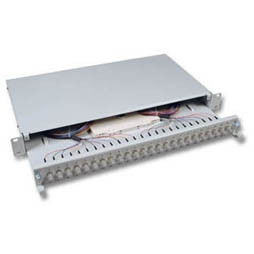 LWL-Patchpanel Spleisbox,19", 24xST, 50/125um, ausziehbar, OM4, vorkonfektioniert,