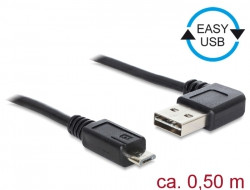 Kabel USB 2.0 A (St) => Micro B (St) 0,5m schwarz *DeLock * 90° gewinkelt