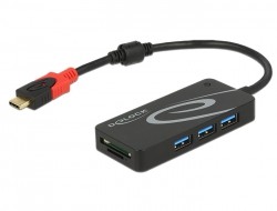 Delock Externer USB 3.1 Gen 1 Hub USB Type-C > 3 x USB Typ-A + 2 Slot SD Card Reader schwarz